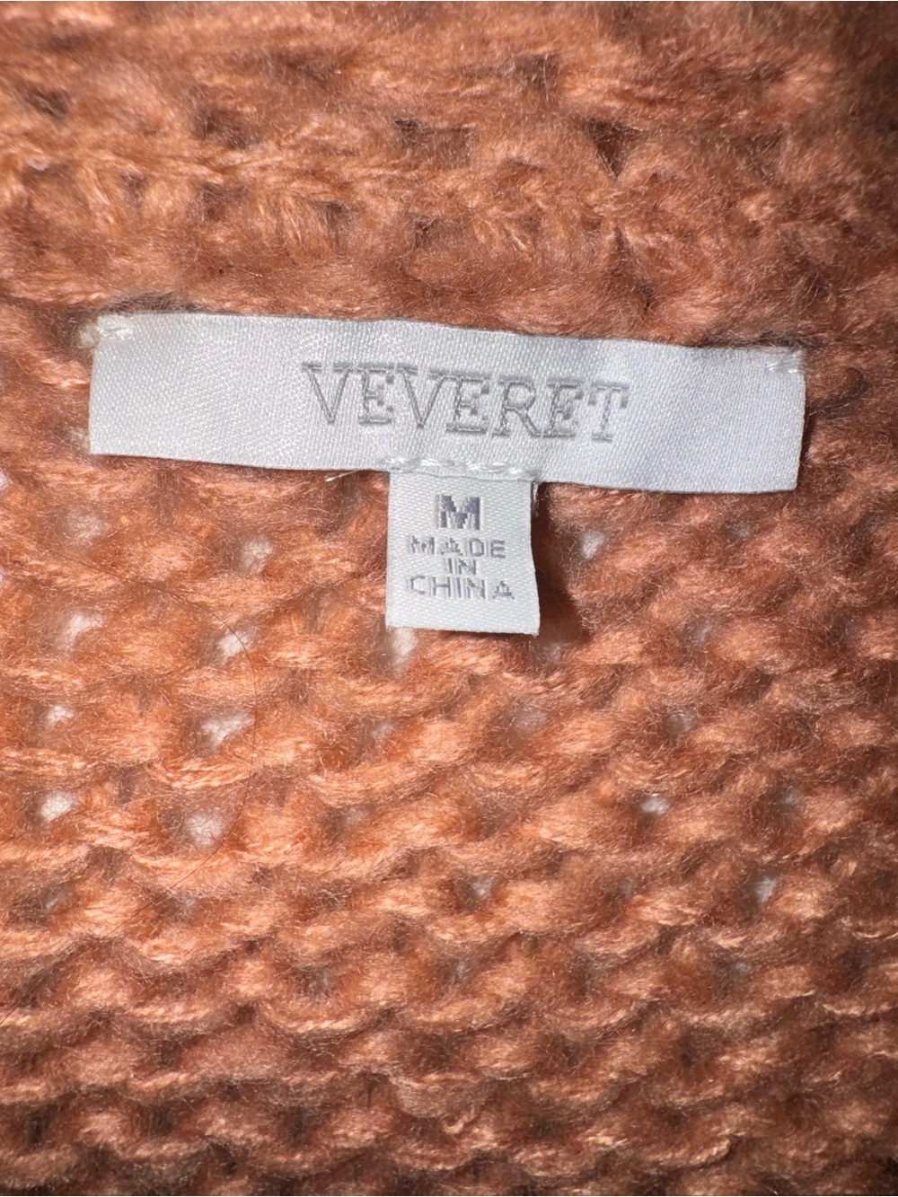 Open-Front Rust Cardigan with Pink Stripe Sleeve Accents - Picture 3 of 9